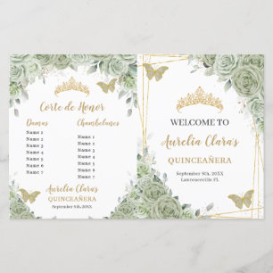 Programa Quinceanera XV para la floral verde del s