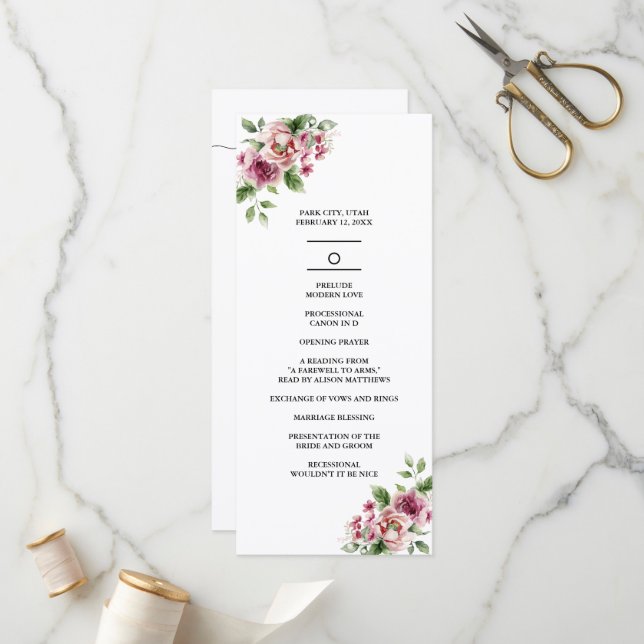 Programa Ramo de boda de rosa rosa elegante acuarela (Anverso/Reverso In Situ)