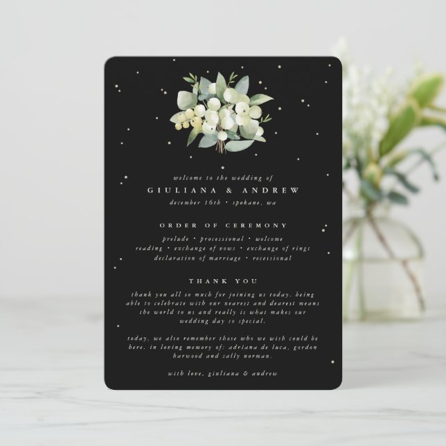 Programa Ramo de boda elegante de Snowberry negro + Eucalip (Anverso de pie)