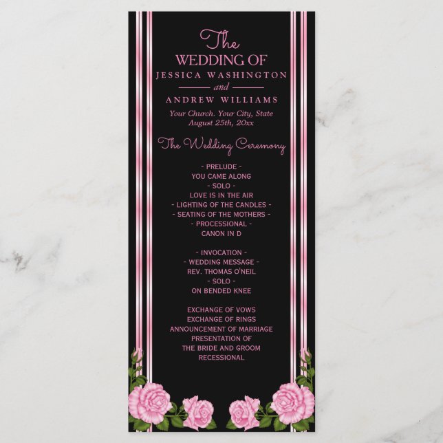 Programa Ramo de Rosas de Esquina Chic Elegante Boda (Anverso)