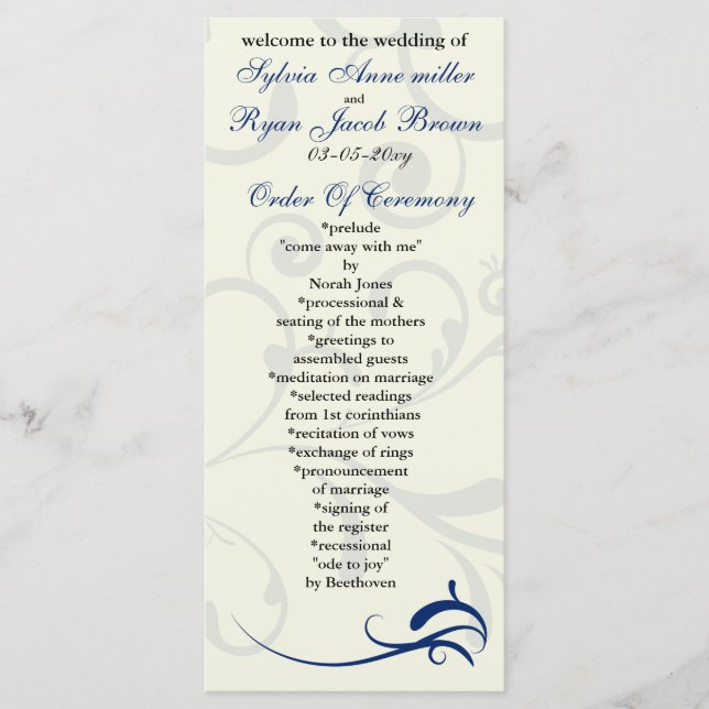 programa real de boda azul y marfil Tarjeta de rac (Anverso)
