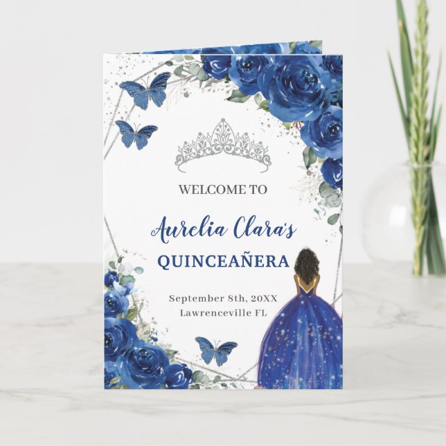 Programa Real Floral Azul Quinceañera Orden de eventos (Anverso)