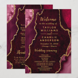 Programa Red and Gold Agate Wedding Program