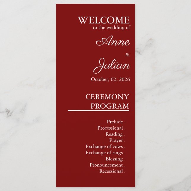 Programa Red Modern Minimalist Bridal Program QR Code (Anverso)