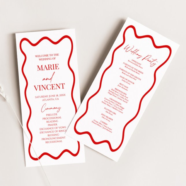Programa Red White Elegant Wavy Border Wedding (Subido por el creador)