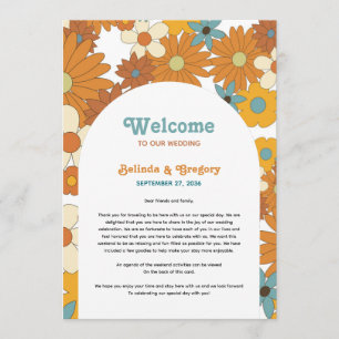 Programa Retro Flowers 60's 70's Arch Boda Itinerary