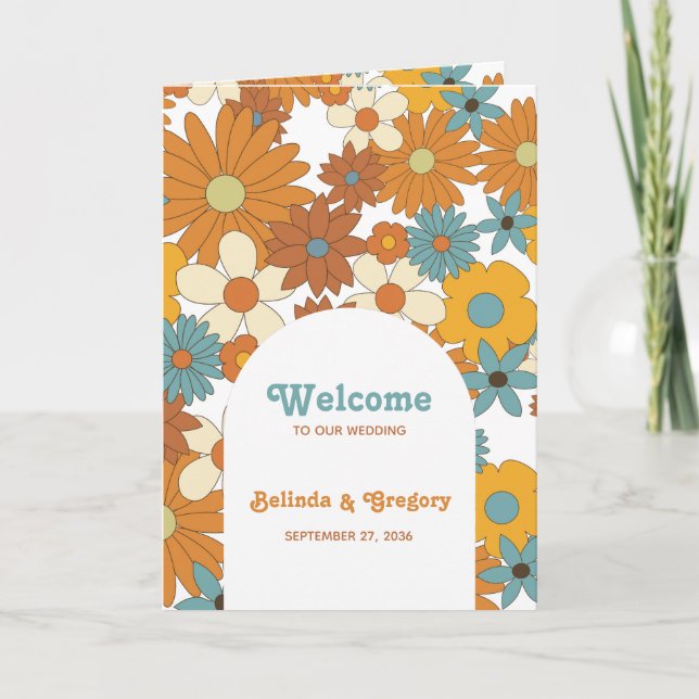 Programa Retro Flowers 60's Orden de servicio Boda de los 7 (Anverso)