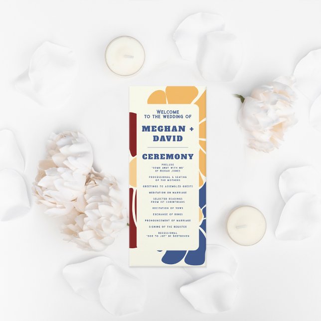 Programa Retro Groovy Boho Moda Boda Floral (Retro Groovy Boho Chic Floral Wedding Program)