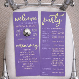 Programa Retro Purple Spring Disco Wedding Ceremony Program