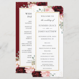 Programa Rica Boda floral de color rojo borgoñón Rubor rosa