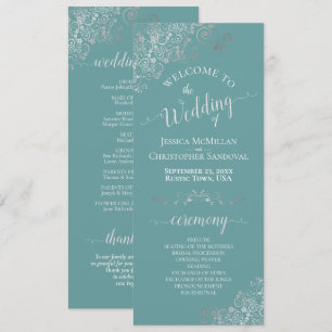 Programa Rizados Elegantes de Plata en Boda Azul Teal o Tur