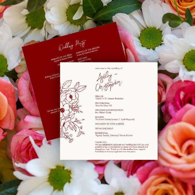 Programa Rojo de goma froral mínimo sobre Boda blanco (Subido por el creador)