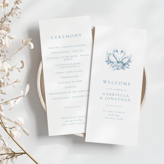 Programa Romantic Blue Vintage Swans Wedding Program (Subido por el creador)