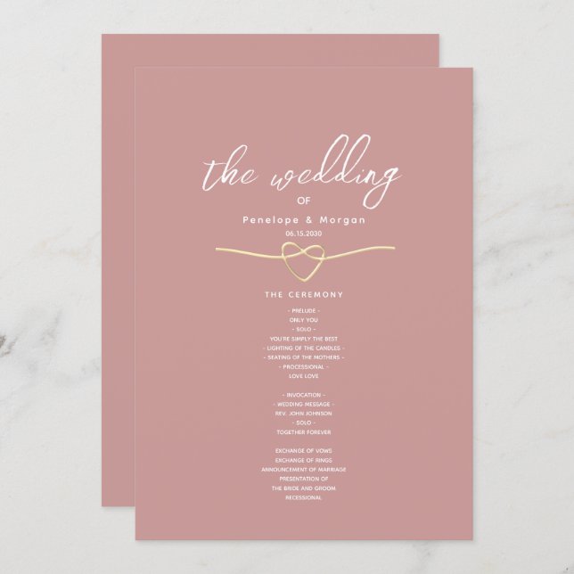 Programa Romantic Dusty Rose Wedding Program (Anverso / Reverso)