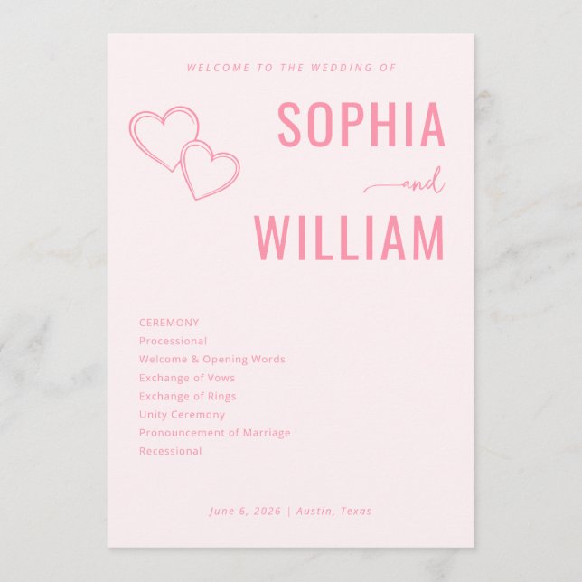 Programa Romantic Pink Heart Wedding Invitations (Anverso)