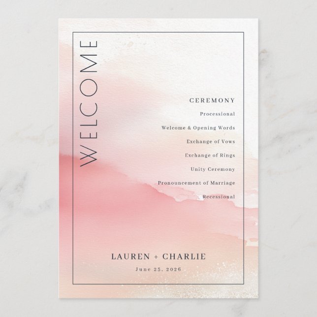 Programa Romantic Pink Watercolor Ceremony Schedule (Anverso)