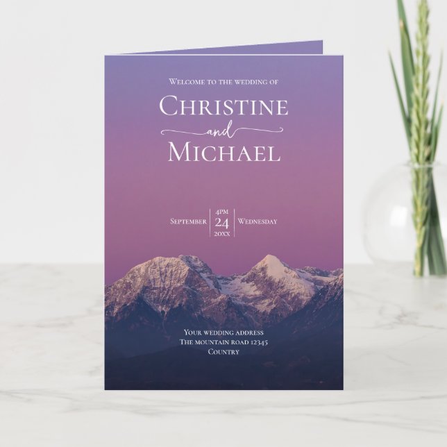 Programa Romántico boda de montañas nevadas púrpura (Anverso)