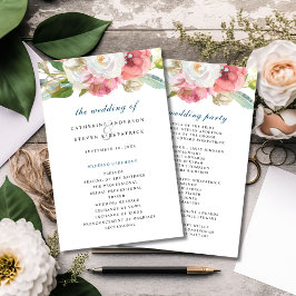 Programa Romántico Boho Watercolor Floral Wedding