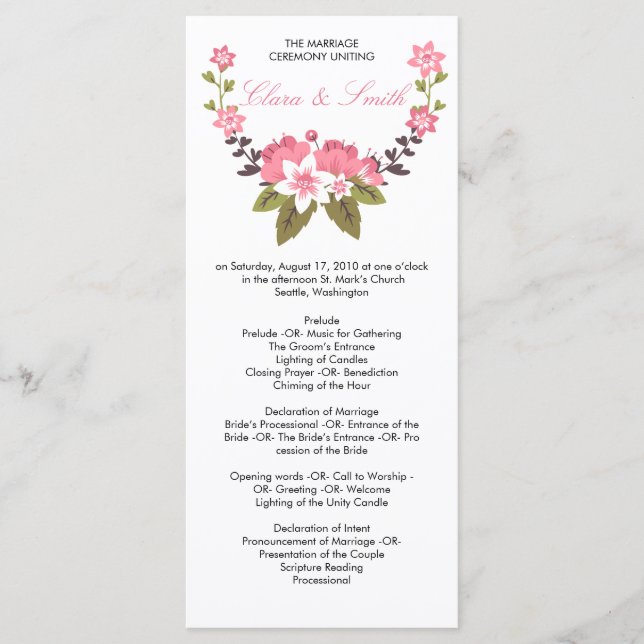 Programa Romántico de Boda Floral (Anverso)