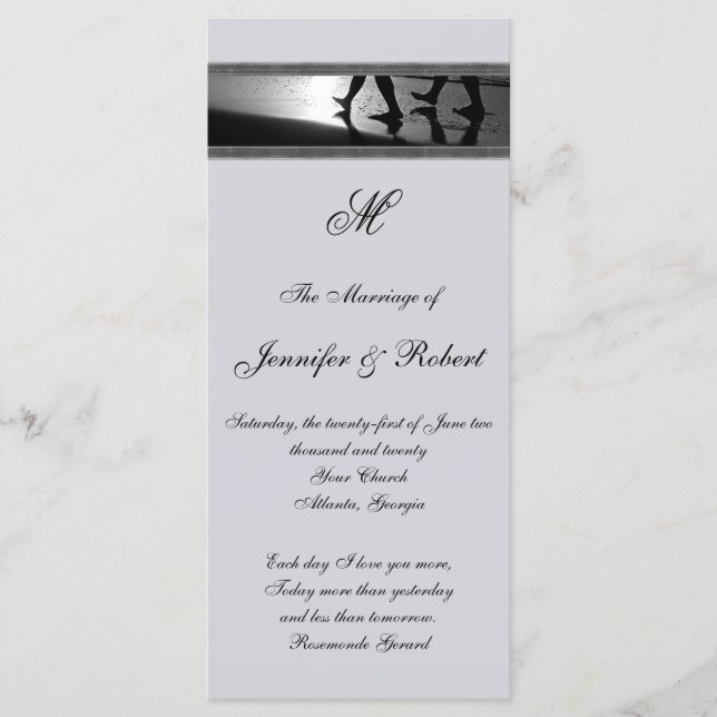 Programa Romántico de Boda Gris Monograma (Anverso)