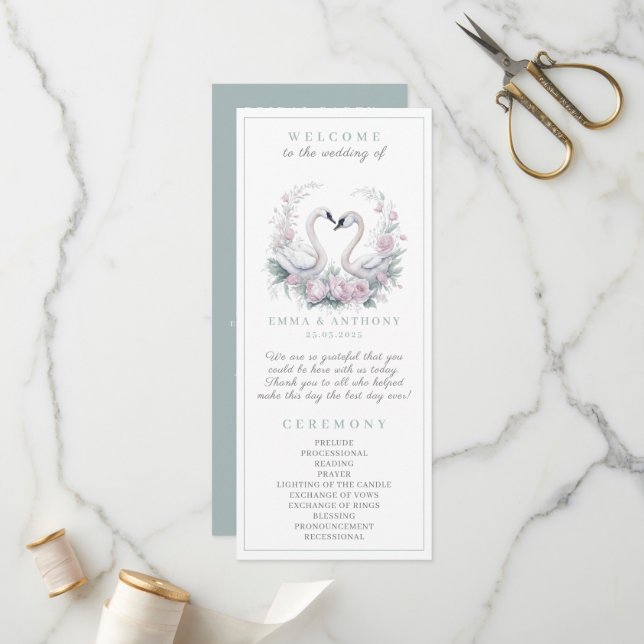 Programa Romántico de Boda Pareja de Cisne Verde (Anverso/Reverso In Situ)