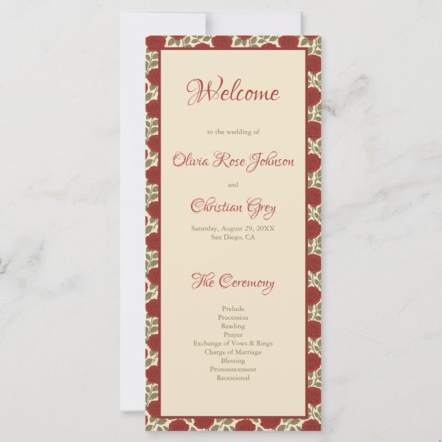 Programa Romántico de Bodas de Rosas Rojas (Anverso)