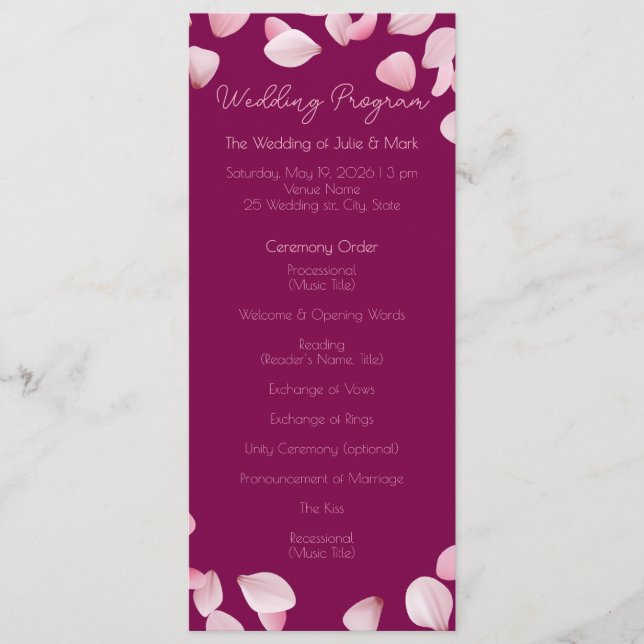 Programa Romántico Elegante de Ceremonia de Bodas (Anverso)