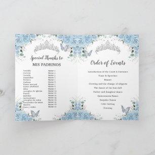 Programa Rosa azul claro Floral Quinceañera Orden de evento