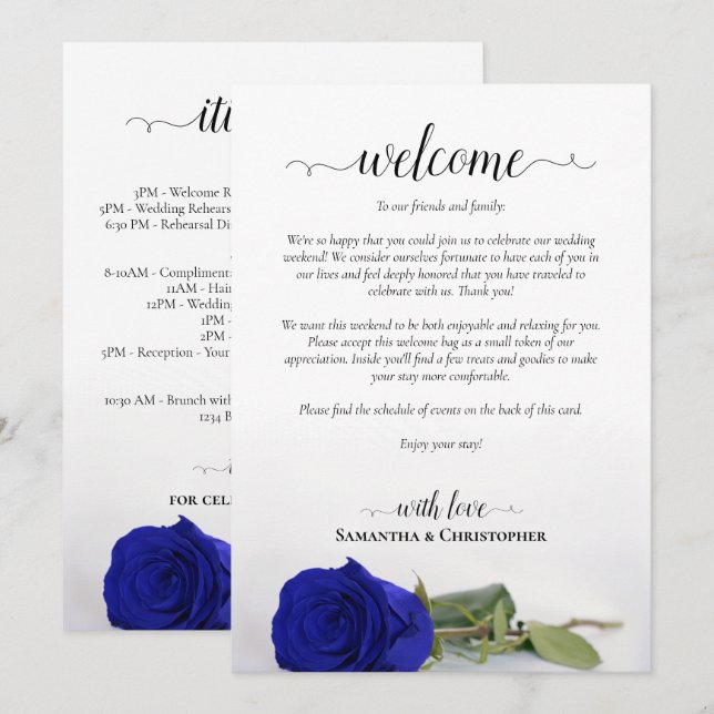 Programa Rosa Azul Real Chic Boda Bienvenida e Itinerario (Anverso / Reverso)