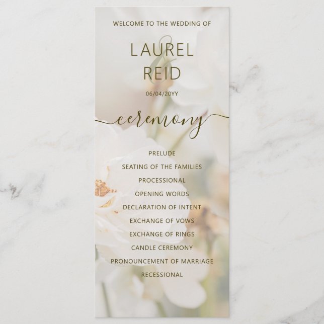 Programa Rosa Blanca Elegante Desvanecida Foto Boda Románti (Anverso)