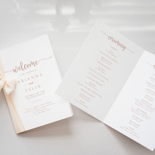 Programa Rosa de caligrafía de oro de boda doblada