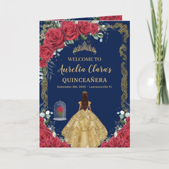 Programa Rosa encantado Floral Quinceañera Orden de eventos (Anverso)