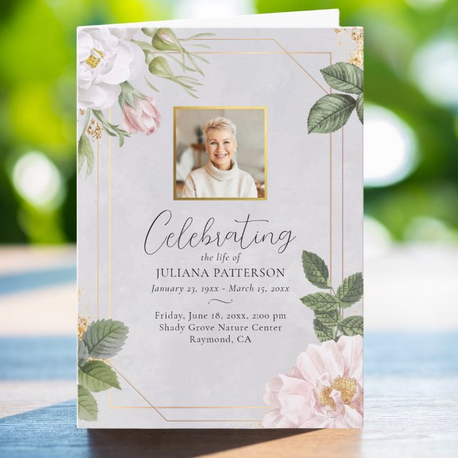 Programa Rosa floral bonito Orden de servicio Funeral (Subido por el creador)