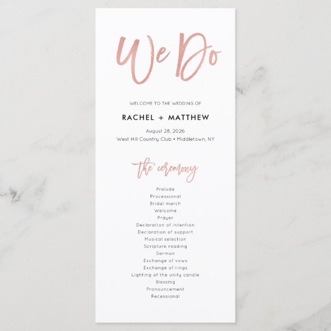 Programa Rosa Gold Modern Fairytale We Do Wedding Program (Anverso)