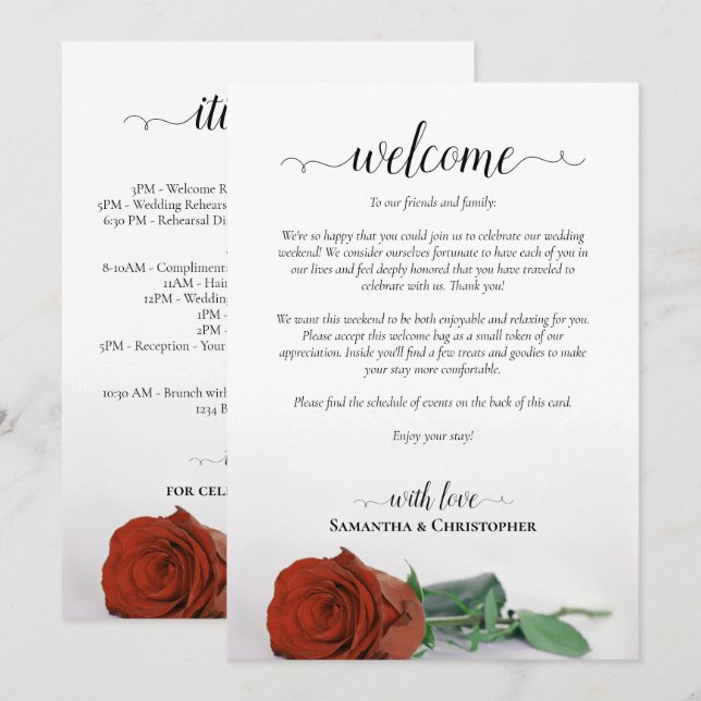 Programa Rosa Naranja Oxidado Rosa Boda Bienvenida & Itiner (Anverso / Reverso)