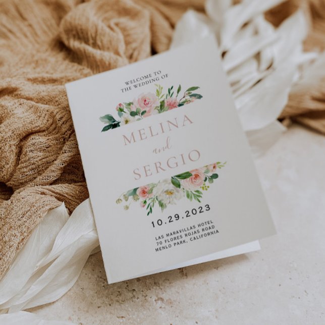 Programa Rosa Oro Elegante Flores Caídas Boda plegado (Subido por el creador)