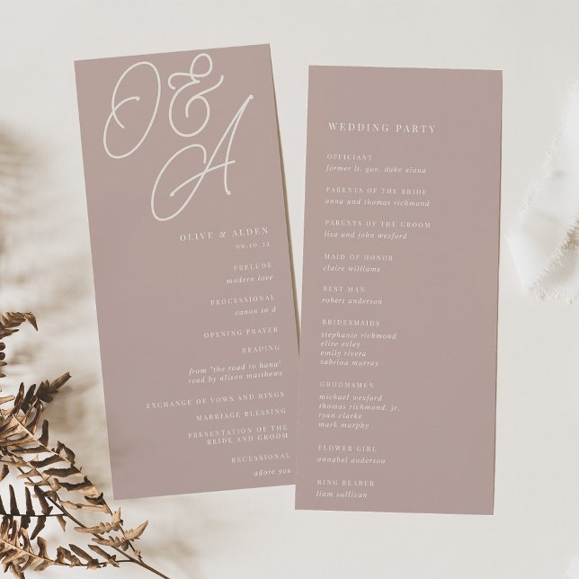 Programa Rosa Taupe | Script Watermark Monogram Boda (Subido por el creador)