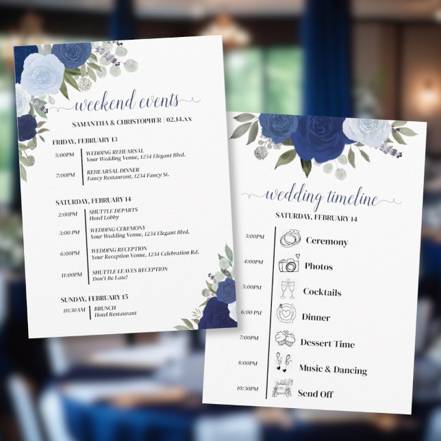 Programa Rosas Azules Boho Eventos de Boda y Cronograma (Front/Back)