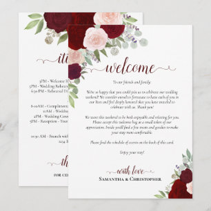 Programa Rosas Burgundy Blush Boda Bienvenida e Itinerario