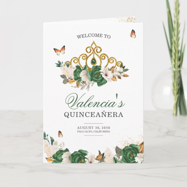 Programa Rosas Verdes Oro Tiara Mariposa Quinceanera (Anverso)