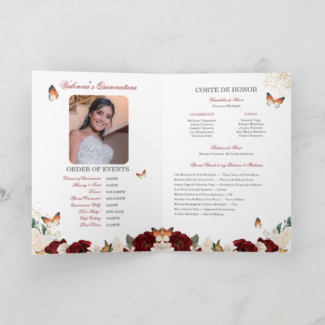 Programa Roses rojos dorados Tiara mariposa Quinceanera (Interior)