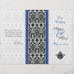 Programa Royal Blue and Black Damask Wedding