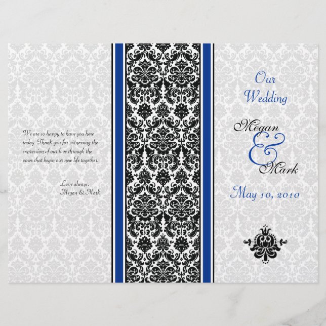 Programa Royal Blue and Black Damask Wedding (Anverso)