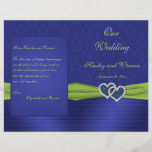 Programa Royal Blue and Chartreuse Damask Wedding