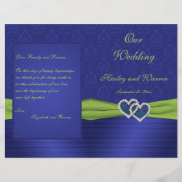 Programa Royal Blue and Chartreuse Damask Wedding