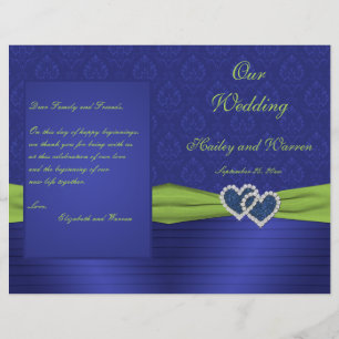 Programa Royal Blue and Chartreuse Damask Wedding