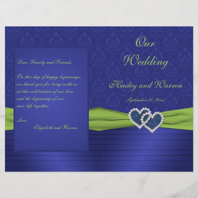 Programa Royal Blue and Chartreuse Damask Wedding (Anverso)