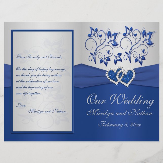 Programa Royal Blue and Silver Floral Wedding (Anverso)