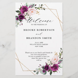 Programa Royal Blue Lilac Purple Floral Wedding