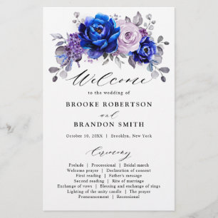 Programa Royal Blue Lilac Purple Floral Wedding